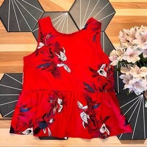 Red Floral Ruffle Top with Bow | Size M